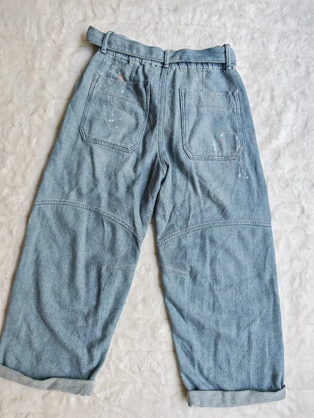 Free People We The Free Pavement Artist Slouchy Cropped Jeans XS Light Wash Belt